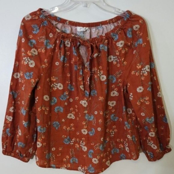 Rust floral print peasant blouse - a.n.a. A New Approach - size small - Picture 1 of 4
